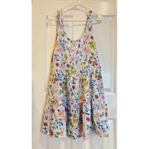 Crown & Ivy Womens Dress Medium Floral Print Sleeveless Tiered Casual Summer